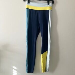Nike Dri-Fit Colorblock Athletic Leggings Small Blue and Yellow